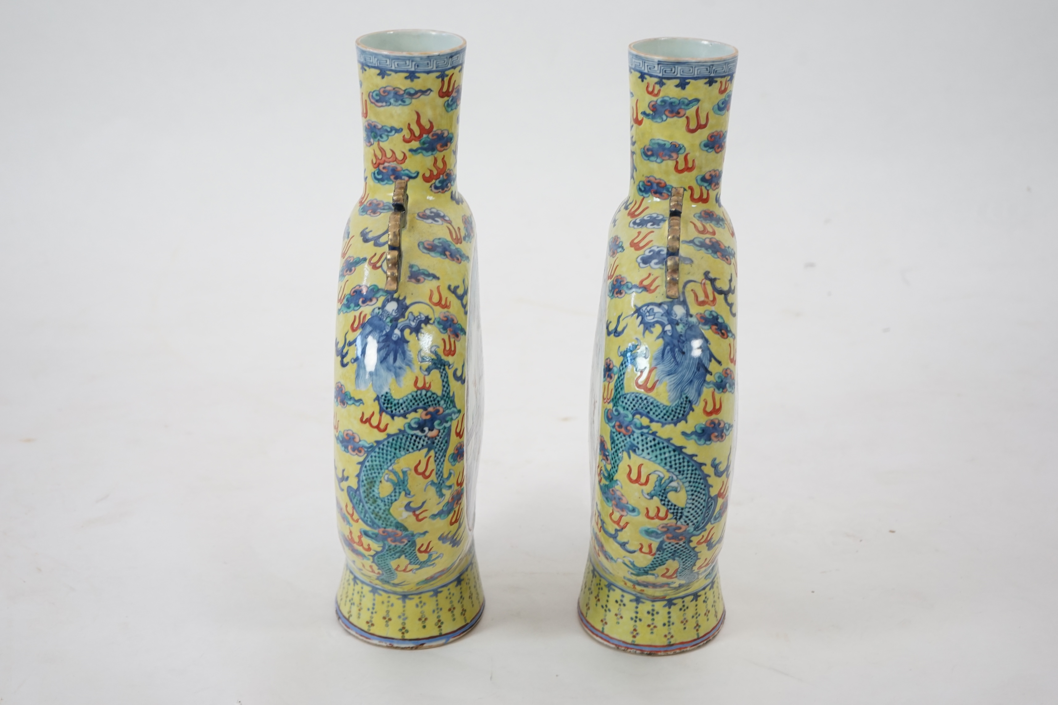 A pair of impressive Chinese yellow ground moonflasks, late 19th century